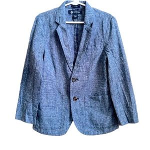 CREWCUTS Boys Thomas Unconstructed Blue Linen Blend Double Button Blazer 6/7